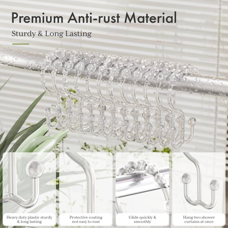 Amazer Plastic Shower Curtain Hooks, Shower Curtain Rings, Double Shower Rings Clear Shower Hooks for Shower Curtain Bathroom Set of 12 - Image 3